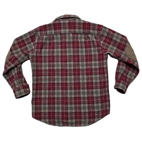 Pendleton Red Green Brown Plaid Virgin Wool Flannel Shirt Elbow Patch Mens M - Picture 2 of 16